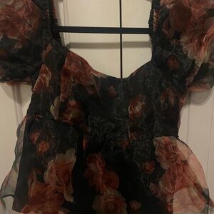 Floral Black and Red Women's Top